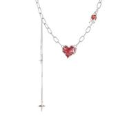 Punk Red Heart Necklace for Women Men Gothic Personalized Skeleton Hand Bloody Love Hearts Skull Hands Paperclip Chain Necklace for Y2k Goth Halloween Cosplay Party Christmas Holiday Fashion Jewelry