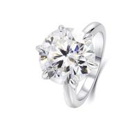 Punk Rings for Women, Silver Rings Gothic 6 Claws Round Shape with 6ct Moissanite 18.1K White Gold Size H 1/2