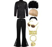 Punk Rock Carnival Men's Disco Costume & Women's 70's Disco Mamma Outfit Novelty Clothing For Parties & Festivals(Black,M)