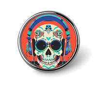 Punk Rock Earphones Skull Round Badge Cute Enamel Lapel Pin Brooches Button Pin Personalized Clothing Decoration Unisex Badge Holder Hats Bags Shirts Decor