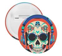 Punk Rock Earphones Skull Tinplate Badge Personalized Round Brooch Large Craft Button Suitable for Teachers, Nurses, Doctors, Staff, Party Gift Accessories, style, 12PCS