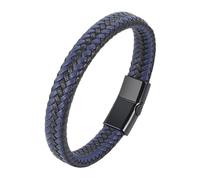 Punk Rock Leather Bracelet For Men Handmade Braided Genuine Leather Cuff Bangle With Magnetic Clasp Vintage Jewelry For Women Teen Girls Blue Black