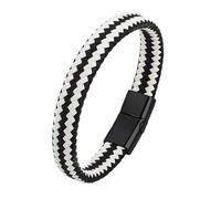 Punk Rock Leather Bracelet For Men Handmade Braided Genuine Leather Cuff Bangle With Magnetic Clasp Vintage Jewelry For Women Teen Girls Black White