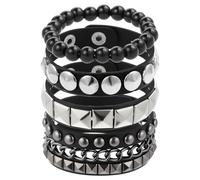 Punk Rock Leather Bracelets, 4 Pcs Black Leather Studded Punk Bracelet for Men Women Spiked Leathers Cuff Bracelet Gothic Spike Bracelets Adjustable Rivets Wristband Cuff for Halloween Party