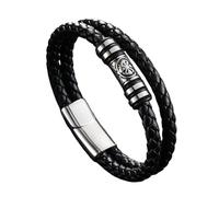 Punk Rock Leather Bracelets Double-Layer Leather Braided Rope Wristband With Magnetic Clasp Gothic Steampunk Jewellery For Dad Him Husband Black 18.5Cm