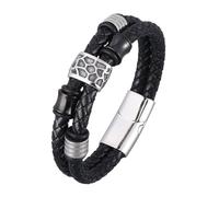 Punk Rock Leather Bracelets For Men Double-Layer Leather Wrap Cuff Wristband With Magnetic Clasp Vintage Gothic Punk Jewellery For Women Men Black 20.5Cm