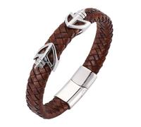 Punk Rock Leather Bracelets For Men Handmade Arrows Leather Rope Cuff Wristband With Magnetic Clasp Stackable Vintage Punk Jewellery For Women Men Brown 16.5Cm