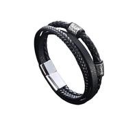 Punk Rock Leather Bracelets For Men Handmade Multi-Layer Leather Wrap Cuff Wristband With Magnetic Clasp Vintage Viking Jewellery For Dad Him Husband Black 20.5Cm