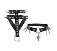 Punk Rock Leather Studded Spike Bracelet Collar Set Adjustable Choker Gothic Rivets Cuff Bangle Black Wristband Spike Choker Necklace Collar Cosplay for Fancy Dress Women Men(Snake)