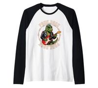 Punk Rock T Rex Dinosaur Electric Guitar Rocker Concert Loud Raglan Baseball Tee