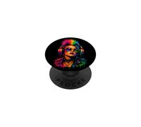 Punk Rock Woman Rainbow Mohawk Headphones Music Art PopSockets Adhesive PopGrip