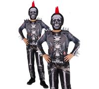 Punk Skeleton Costume Kids Halloween Fancy Dress Outfit Boys Girls