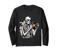 Punk Skeleton Holding A Broken Vinyl Record Vintage Long Sleeve T-Shirt