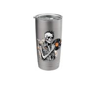 Punk Skeleton Holding A Broken Vinyl Record Vintage Stainless Steel Insulated Tumbler