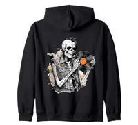 Punk Skeleton Holding A Broken Vinyl Record Vintage Zip Hoodie