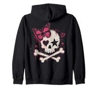 Punk Skull Butterfly Y2K Goth Girl Gothic Aesthetic Design Zip Hoodie