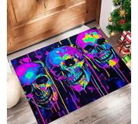 Punk Skull Door Mats 45 X 75 Cm, Washable Indoor Doormat Tpr Non-Slip, Dirt Trapper Front Door Mat Inside, Graffiti Style Absorbent Entrance Rug For Entryway, Pets And Dogs - Mixed Colors