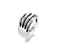Punk Skull Hand Open Band Ring for Women Girls Men Statement Expandable Oxidized Silvery Gothic Skeleton Devil's Talons Finger Rings Comfort Fit Vintage Unisex Halloween Cosplay Party Jewelry Gift