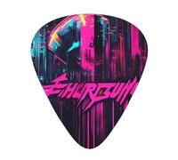 Punk slogan printed guitar picks, 12-piece set with thin, medium, and thick styles, comes with a storage case