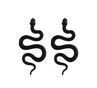 Punk Snake Serpent Long Drop Dangle Hoop Earrings for Women Vintage 14K Gold Silver Plated Rhinestone Beads Animal Earring Gothic Jewelry Gift, Metal, alloy