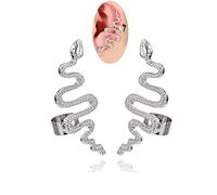 Punk Snake Stud Earrings for Women Gothic Curved Snake Serpent Climber Ear Cuff Earrings Animal Jewelry, Metal Silver, No Gemstone