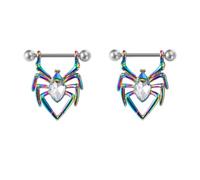 Punk Spider Nipple Rings Barbell 316L Surgical Steel Teardrop Cubic Zirconia Vintage Insects Drop Industrial Cartilage Body Piercing 14G 18mm Nipplering Bars Ring Jewellery Accessories (Colorful)