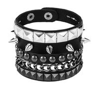 Punk Spiked Bracelets for Men Women: 3PC Adjustable Gothic Studded Leather Cuff Chain Wristband for Halloween Rock Concert