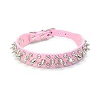 Punk Style Dog Cat Collar with Rivet Bullet Nails - Adjustable Round Head Studded Leather Pet Collar in Multiple Colors(Pink,L)