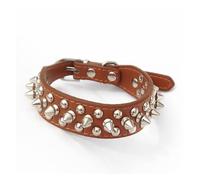 Punk Style Dog Cat Collar with Rivet Bullet Nails - Adjustable Round Head Studded Leather Pet Collar in Multiple Colors(Brown,L)