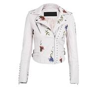 Punk Style Faux Soft Leather Jacket Women Embroidery Floral Faux Leather Jacket Pu Motorcycle Epaulet Zipper Outerwear