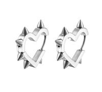 Punk Style Heart Earrings Gothic Stainless Steel Earrings Punk Hip-Hop Rock Dark Style Party Ball Jewelry for Women Men (Silver)