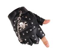 Punk Style PU Leather Half Finger Gloves Elegant Cool Skull Rivets Fingerless Fancy Dress Rock Glove with Tassels Hanging Chain Outdoor Mesh Non-slip Cycling Mittens Stage Performance