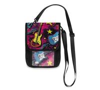 Punk Style Rock Guitars Star Colorful Travel Wallet Passport Holder Hidden Neck pouching Slim Lightweight Crossbody Bag with Adjustable Strap