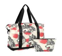 Punk Style Wolves Red 2 Pcs Set Large Gym Bag Weekender/Overnight Duffel with Adjustable Strap for Yoga