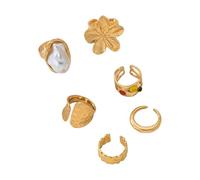 Punk Styles Multi Rings Collection 6 Pack Adjustable Open Design Jewelry Set For Modern Fashion Lovers Sturdy Alloy Punk Flower Rings Set
