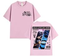Punk T-Shirts for Men and Women Solo Leveling Printed Style T-Shirts Loose Cotton Cosplay Comic Short-Sleeved tee (Pink,L)