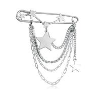 Punk Tassel Brooch Layered Chain Star Moon Cross Rhinestone Hanging Brooches Vintage Safety Pin Brooch, L, Crystal Rhinestone, no gemstone