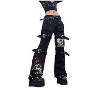 Punk Trousers Women's Black Steampunk Trousers, Gothic Trousers with Buckles Parachute Cargo Trousers Straight Leg Pants Grunge Goth Trousers Harajuku Y2K Trousers Teenager Girls Y2K Trousers Hip Hop