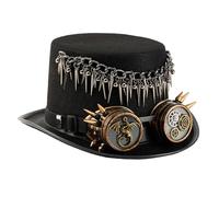 Punk Victorian Top Hat With Metal Chains Rivets And Detachable Goggles Wool Hat For Costume Parties Stage Performances Steampunk Goggles With Rivets