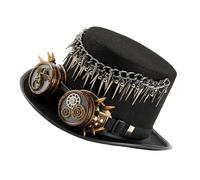 Punk Victorian Top Hat With Metal Chains Rivets And Detachable Goggles Wool Hat For Costume Parties Stage Performances Steampunk Top