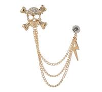 Punk Vintage Skull Brooch Rhinestone Lightning Tassel Chain Collar Clip Gothic Shirt Accessory Jewelry Gift for Men Women