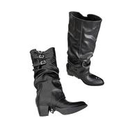 Punk Y2k Gothic Style Vintage Motorcycles Western Boots For Women Black Rivets Knee High Boot Shoes(Black,4.5 UK)