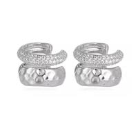 Punk Zircon Double Layer Ear Cuff Elegant Piercing Earrings Accessories Fashionable Metal Geometric Ear Clip with Zircon Metal Ear Clip, フリーサイズ