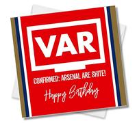 Punkcards - Arsenal Birthday Card - Funny Football Card - VAR Funny Joke Humour Greeting Card - from Spurs or Chelsea Supporter - Funny Football Birthday Cards