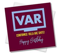 Punkcards - Aston Villa Birthday Card - Funny Football Card - VAR Funny Joke Humour Greeting Card - from Wolves Villa or Blues Supporter - Funny Football Birthday Cards