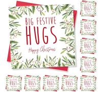 Punkcards - Christmas Card Hug, Pack of 10, Neighbour Christmas Card, Best Friend Christmas Card, Big Festive Hugs Multipack, Made in UK
