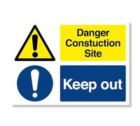 Punkcards - Danger Construction Site Keep Out, Safety Warning Sign, A2 594 x 420mm 3mm Foamex