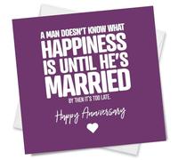 Punkcards - Funny Anniversary Card - 'A Man Doesn’t know what happiness is until’, Wedding Anniversary Cards