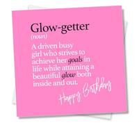 Punkcards Funny Birthday Card for Her, “Glow-getter” Definition, Empowering, Bold Pink Design, Greeting Card for Strong, Driven Women