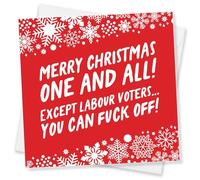 Punkcards - Funny Christmas Cards - Bold Red Design with Naughty Message - Cheeky Xmas Card for Friends, Colleagues or Mates Who Love a Laugh, Political humour